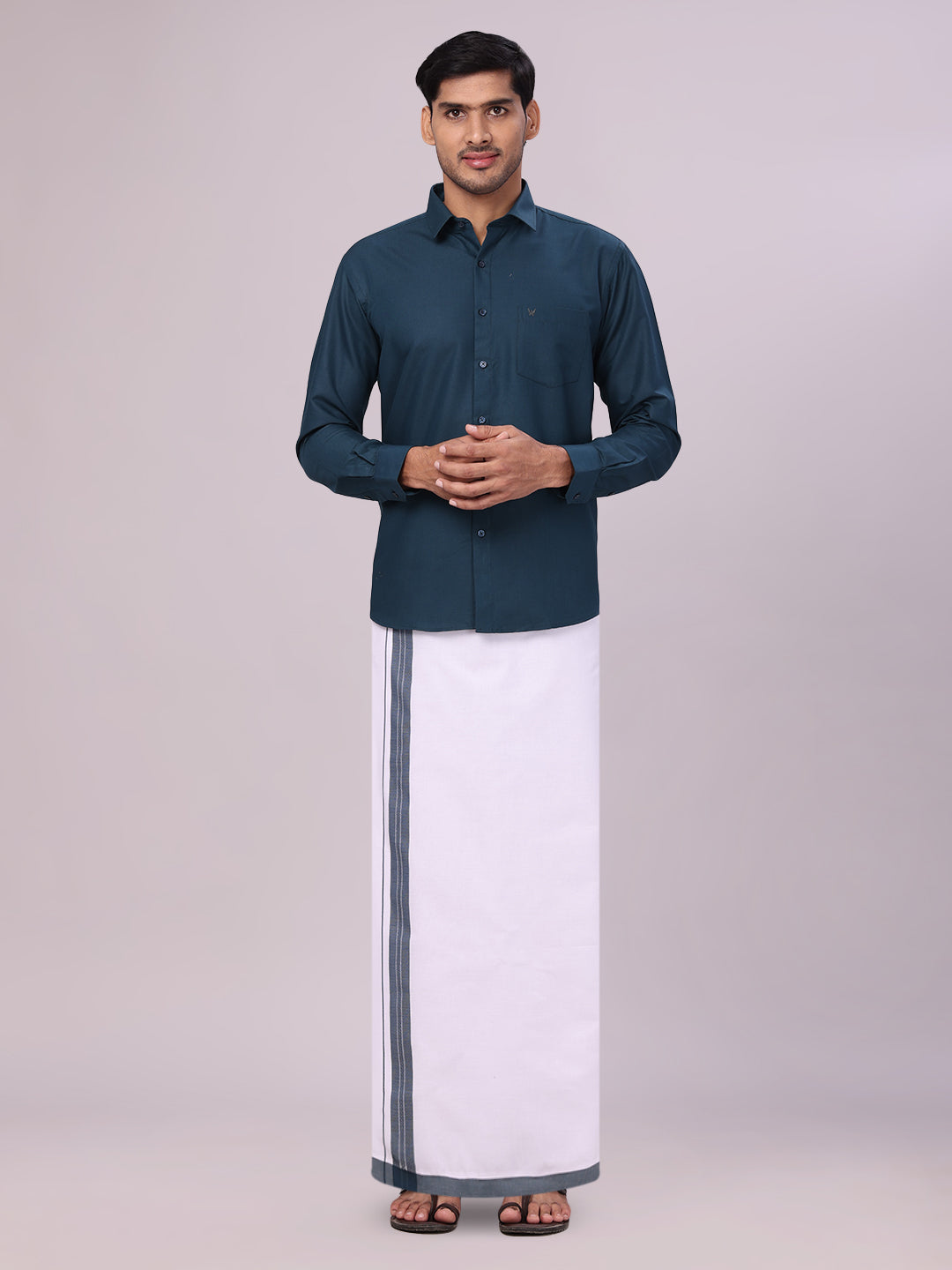 Men's Cotton Dark Green Matching Shirt and Dhoti Combo Luster