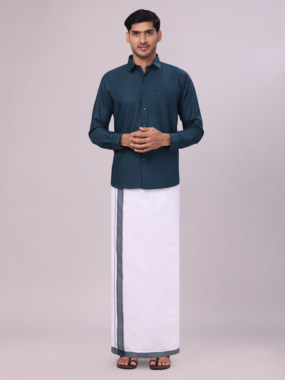 Men's Cotton Dark Green Matching Shirt and Dhoti Combo Luster