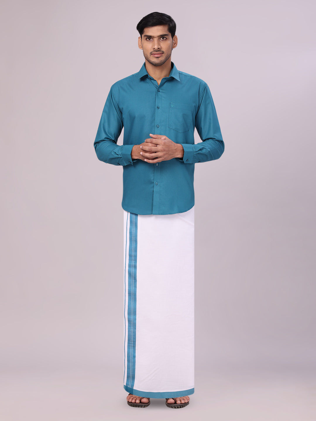 Men's Cotton Green Matching Shirt and Dhoti Combo Luster