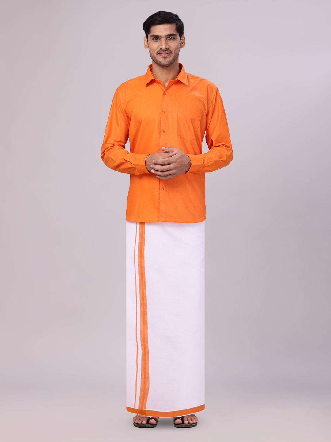 Men's Cotton Orange Matching Shirt and Dhoti Combo Luster