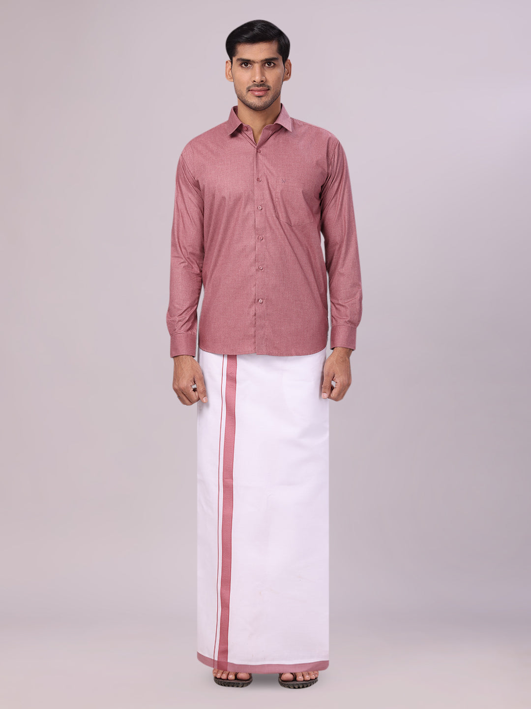 Men's Light Maroon Color Shirt with Matching Border Dhoti Combo Casper