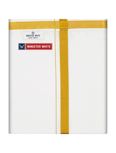 Mens Cotton White Double Layered with Gold Jari Velcro Pocket Dhoti - Energy by Minister White