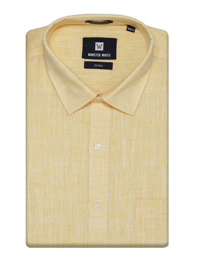 Mens Cotton Butter Colour Regular Fit Shirt Oura by Minister White