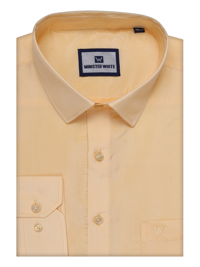 Mens Art Silk Light Gold Full Sleeves Shirt by Minister White