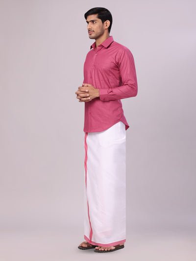 Men's Pink Shirt with Matching Border Flexi Dhoti Combo Casper Flexi side pose