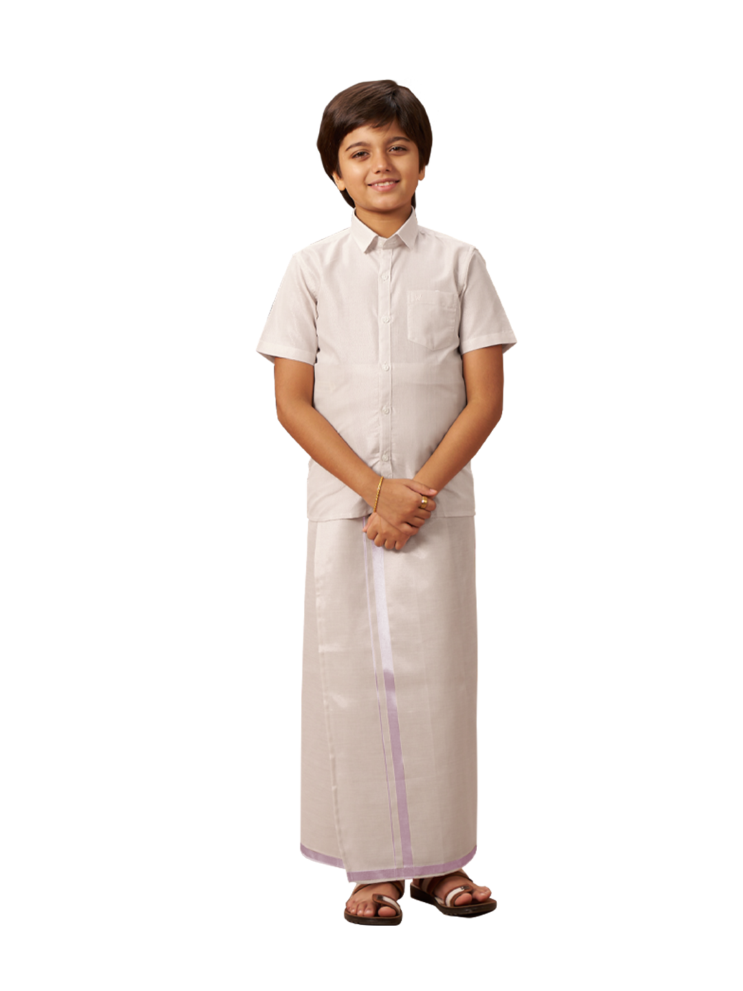 Junior Senior Light Rose Colour Tissue Shirt with Jari Dhoti Combo