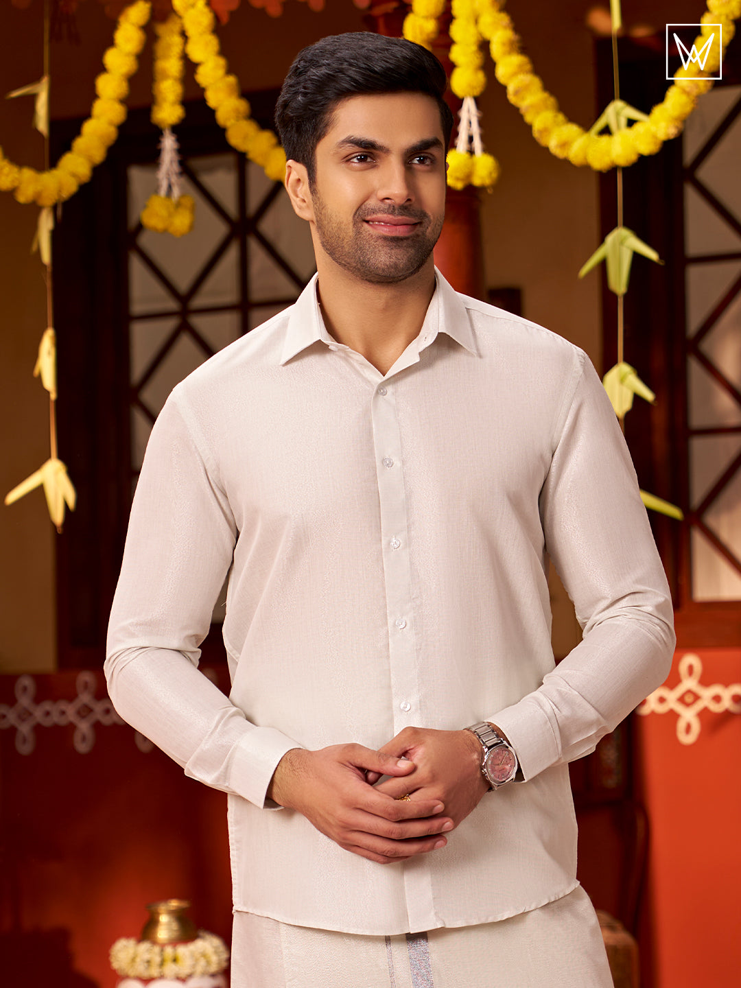 Mens Silver Colour Tissue Shirt Lavish by Minister White