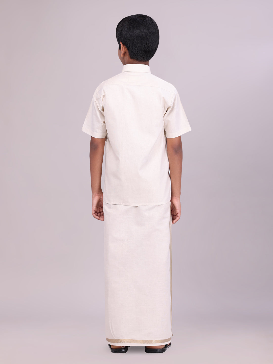 Boys Tissue Beige Colour Shirt with Dhoti Combo back pose