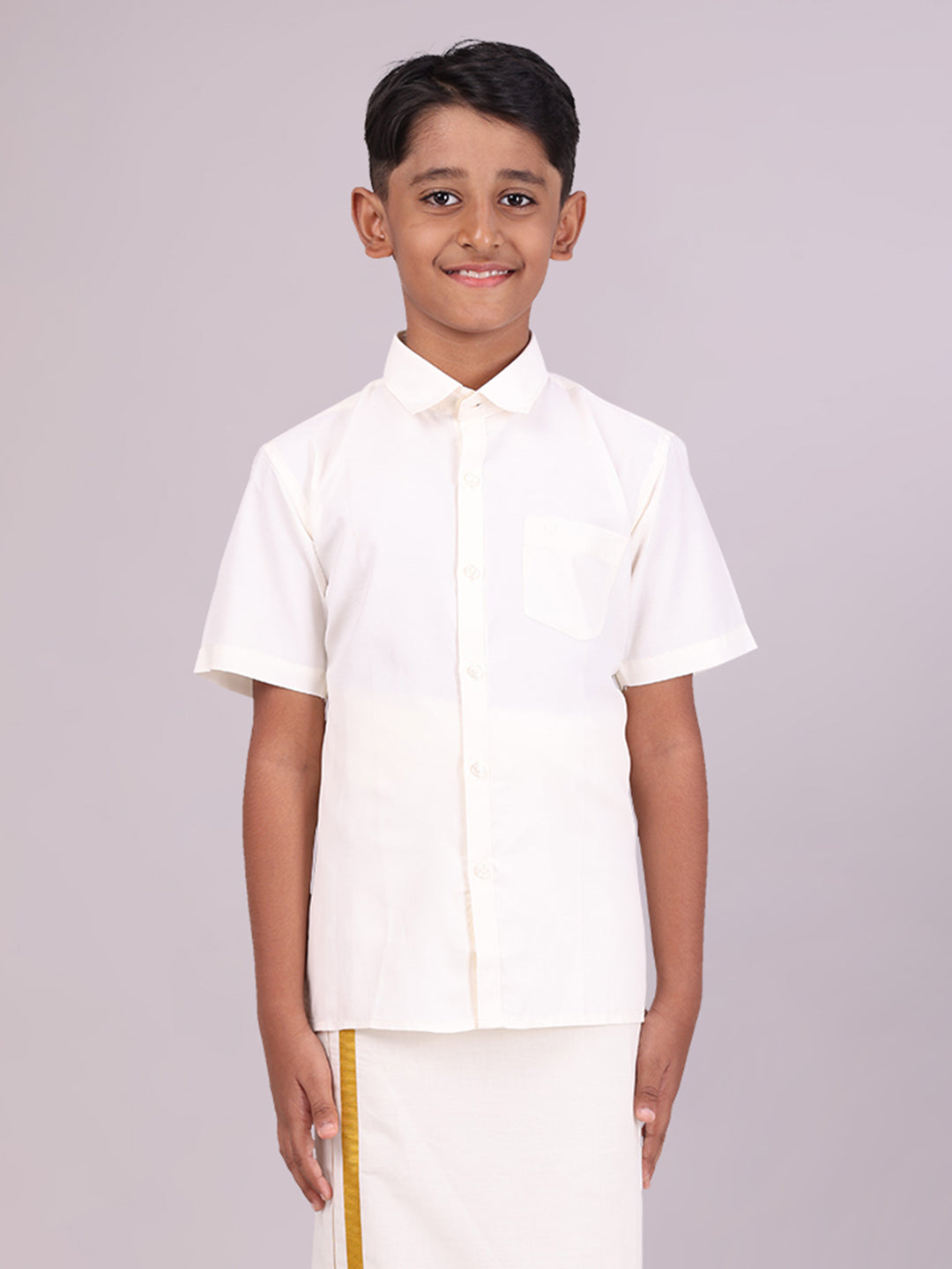 Boy's Cotton Cream Half Sleeves Shirt Shiny Boy