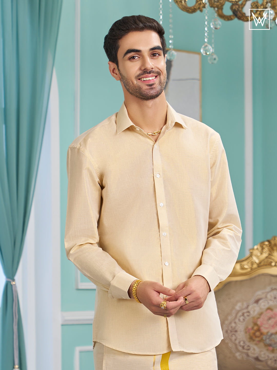 Mens Gold Colour Tissue Shirt Lavish