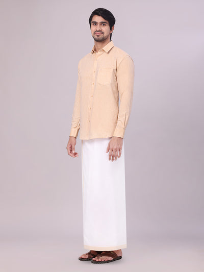 Father Light Sandal Men Shirt Dhoti Set Combo side pose
