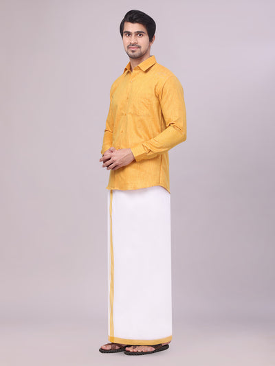 Mustard Men Shirt Dhoti Set Combo side pose