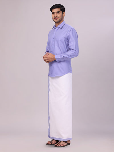 Men's Cotton Light Purple Matching Shirt and Dhoti Combo Luster side pose