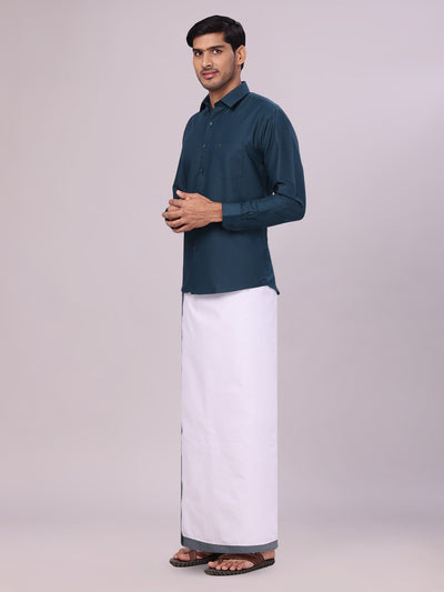 Men's Cotton Dark Green Matching Shirt and Dhoti Combo Luster side pose