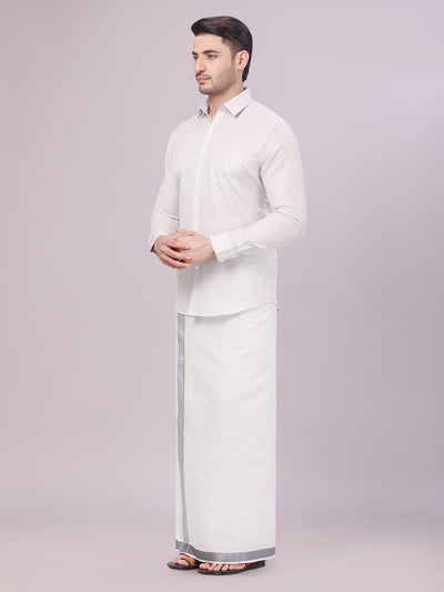 Men's Grey Tissue Jacquard Shirt with Matching Flexi Dhoti Combo Zeebra side pose
