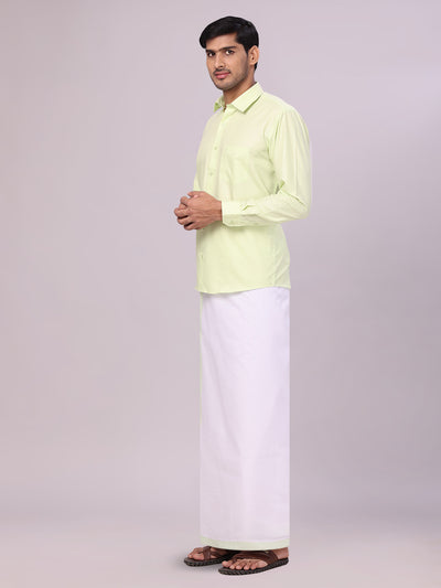 Men's Cotton Light Green Matching Shirt and Dhoti Combo Luster side pose