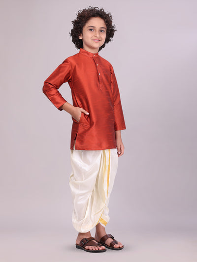Boys Brown Colour Kurtha with Gold Jari Panchakacham Combo Chitrang side pose