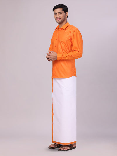 Men's Cotton Orange Matching Shirt and Dhoti Combo Luster side pose