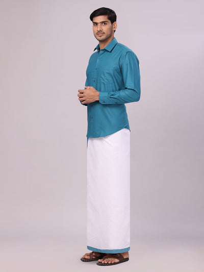 Men's Cotton Green Matching Shirt and Dhoti Combo Luster side pose