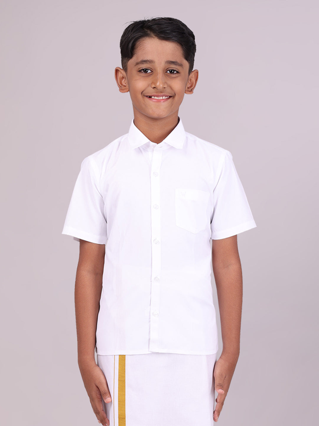 Boy's Cotton White Half Sleeves Shirt Shiny Boy