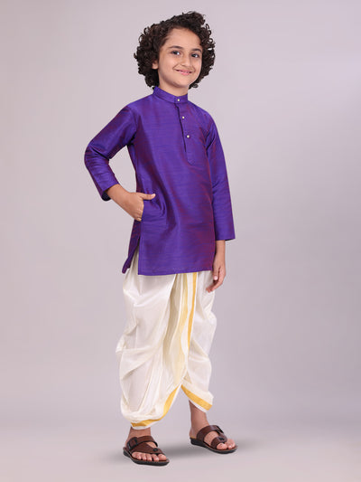 Boys Violet Colour Kurtha with Gold Jari Panchakacham Combo Chitrang side pose