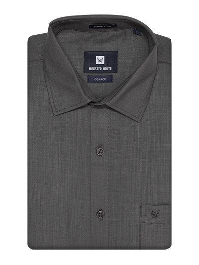 Mens Cotton Charcoal Colour Regular Fit Shirt Glance by Minister White