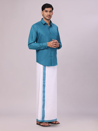Men's Cotton Green Matching Shirt and Dhoti Combo Luster side pose
