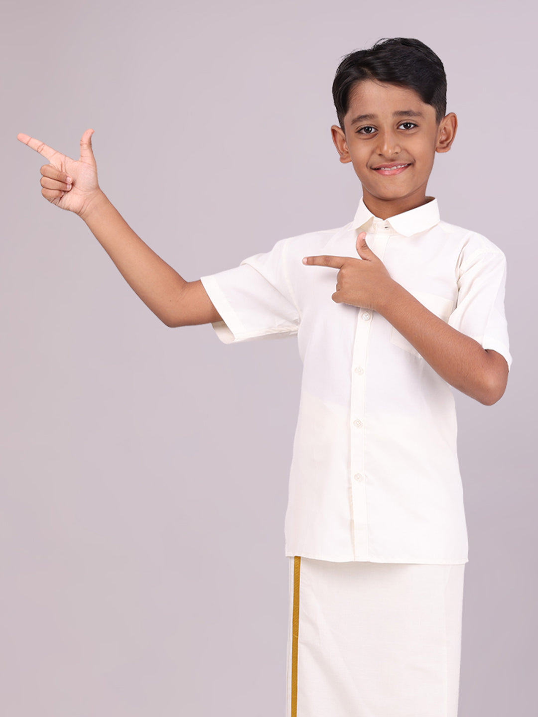 Boy's Cotton Cream Half Sleeves Shirt Shiny Boy
