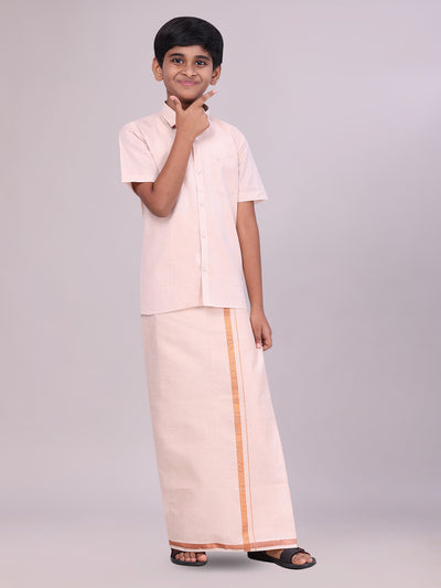 Boys Tissue Copper Colour Shirt with Dhoti Combo side pose