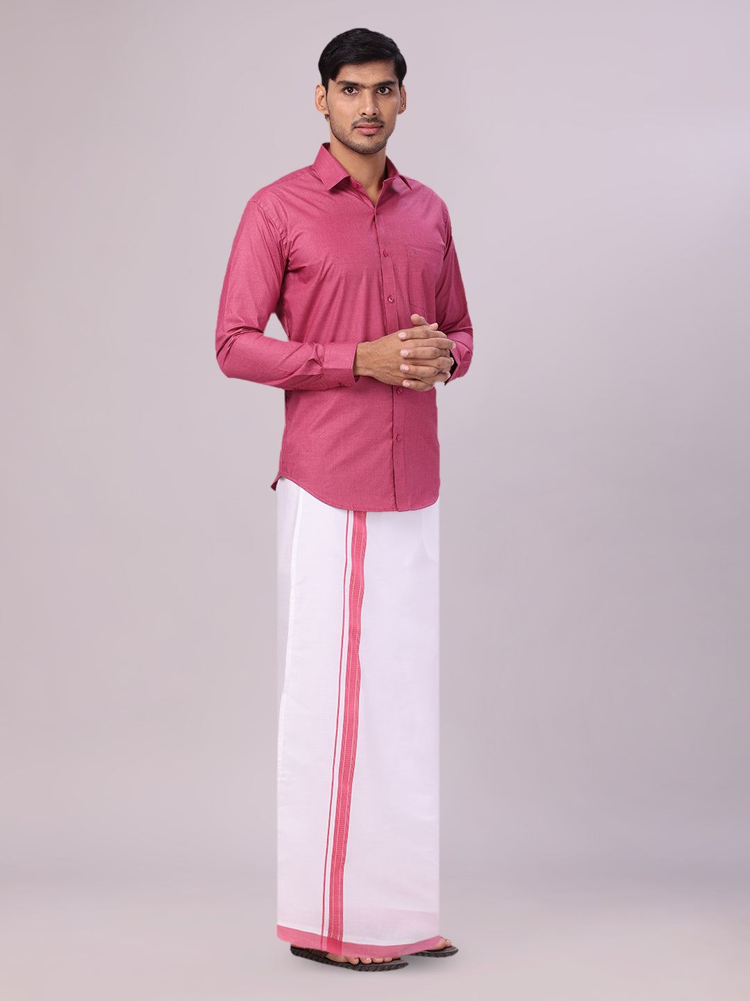 Men's Pink Shirt with Matching Border Flexi Dhoti Combo Casper Flexi