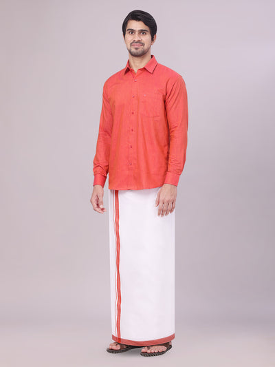 Father Brick Men Shirt Dhoti Set Combo side pose