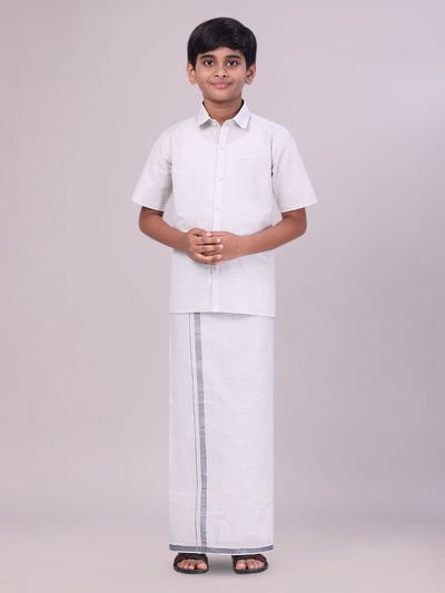 Boys Tissue Grey Colour Shirt with Dhoti Combo 