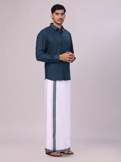 Men's Cotton Dark Green Matching Shirt and Dhoti Combo Luster side pose