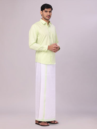 Men's Cotton Light Green Matching Shirt and Dhoti Combo Luster side pose
