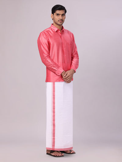 Dupion Satin Pink Shirt with Dhoti Combo for men