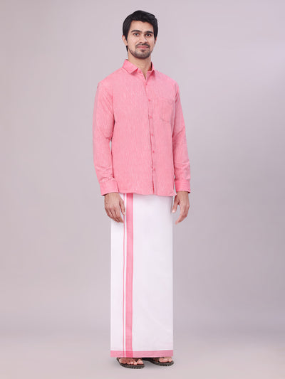 Pink Colour Cotton Shirt with Matching Border Dhoti Combo for men