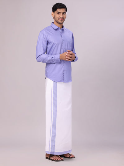 Men's Cotton Light Purple Matching Shirt and Dhoti Combo Luster side pose
