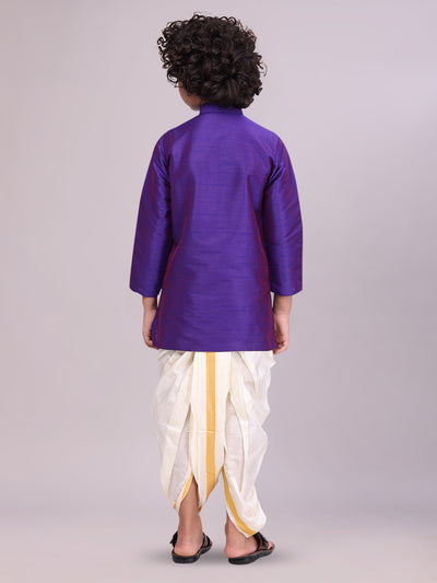 Boys Violet Colour Kurtha with Gold Jari Panchakacham Combo Chitrang back pose