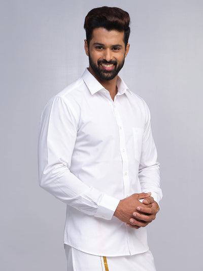 Mens Cotton Regular Fit White Shirt Anti Stain by Minister White 2