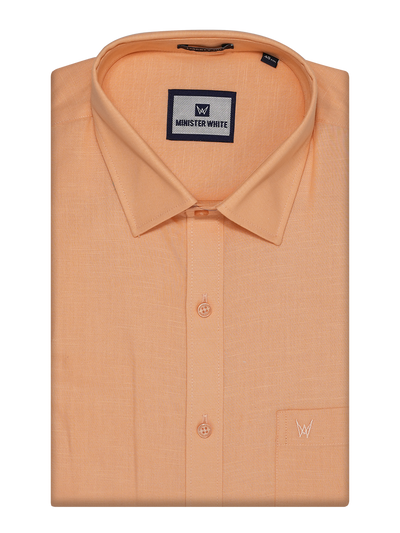 Mens Cotton Linen Regular Fit Peach Colour Shirt Azuro Linen by Minister White