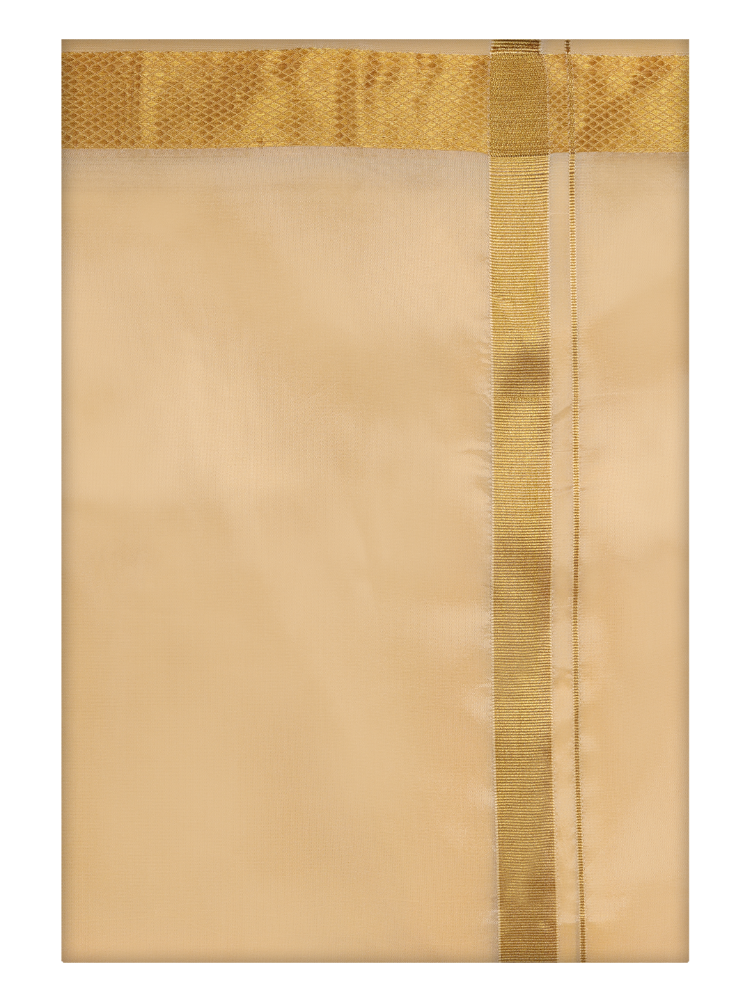 Mens Art Silk Light Gold Dhoti with Gold Jari Border By Minister White