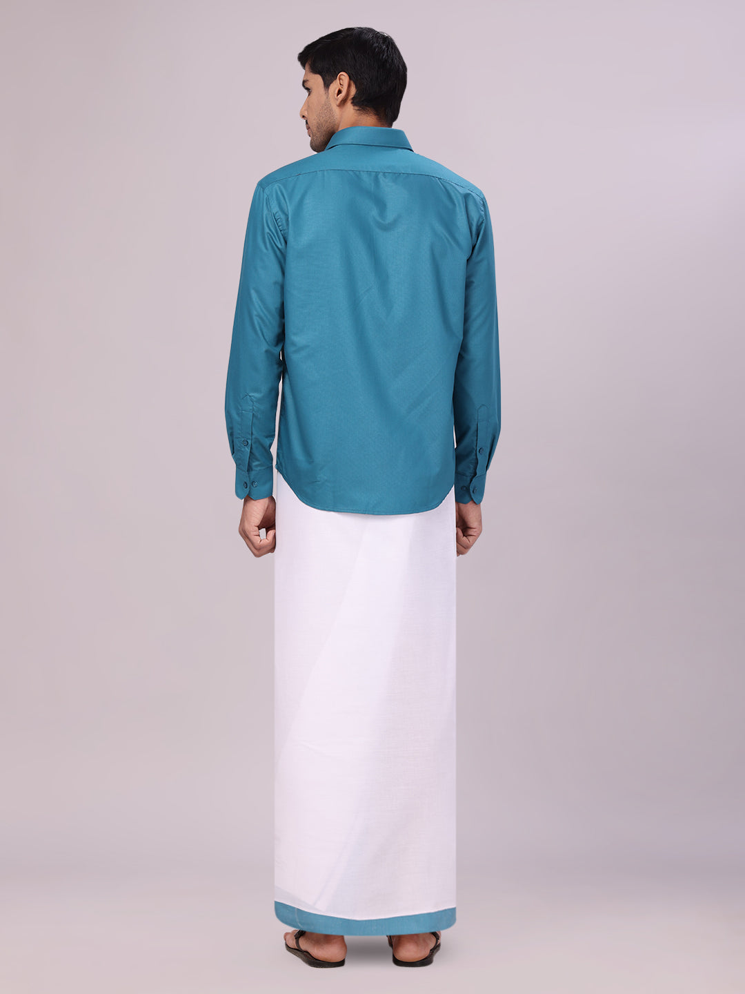 Men's Cotton Green Matching Shirt and Dhoti Combo Luster back pose