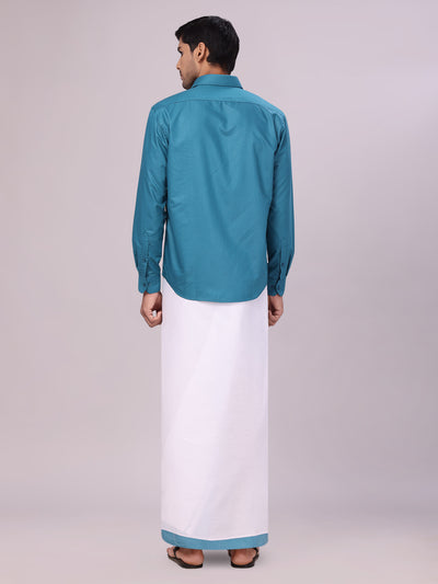Men's Cotton Green Matching Shirt and Dhoti Combo Luster back pose