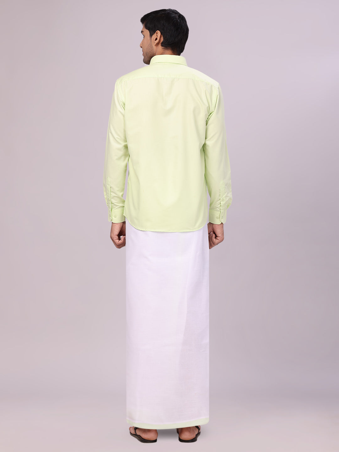 Men's Cotton Light Green Matching Shirt and Dhoti Combo Luster back pose