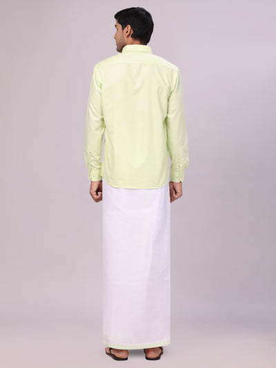 Men's Cotton Light Green Matching Shirt and Dhoti Combo Luster back pose