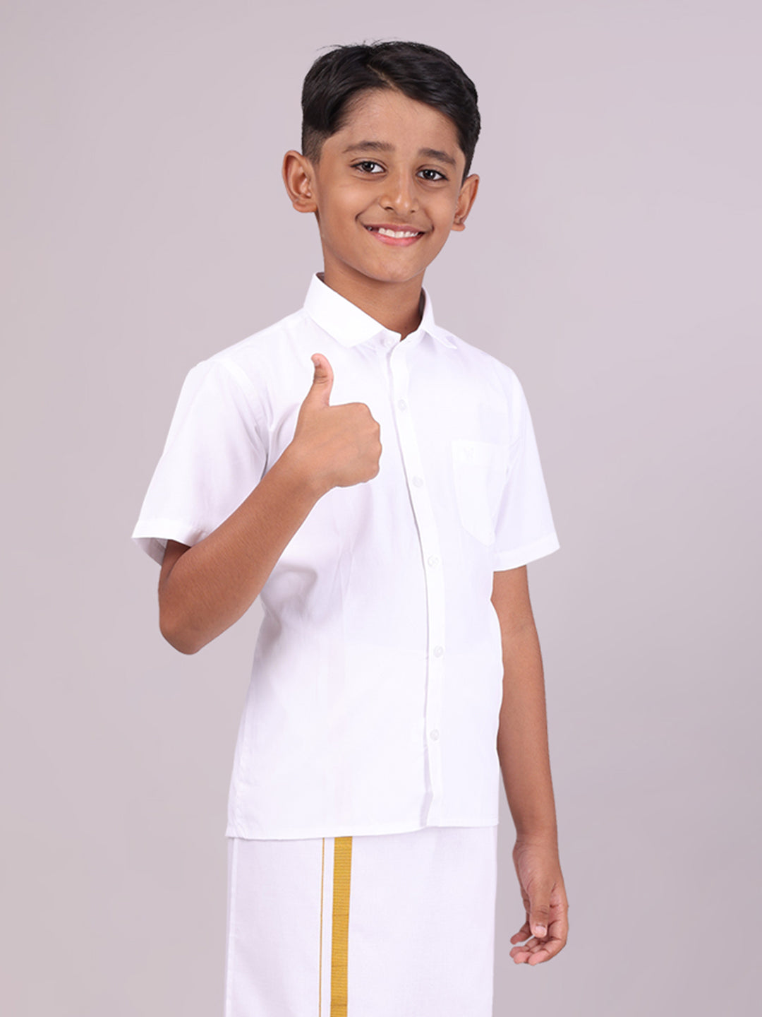 Boy's Cotton White Half Sleeves Shirt Shiny Boy
