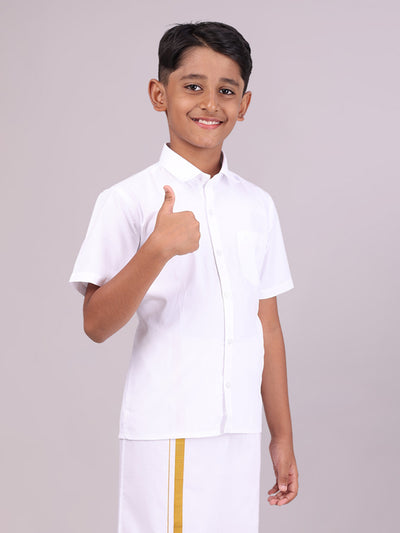 Boy's Cotton White Half Sleeves Shirt Shiny Boy