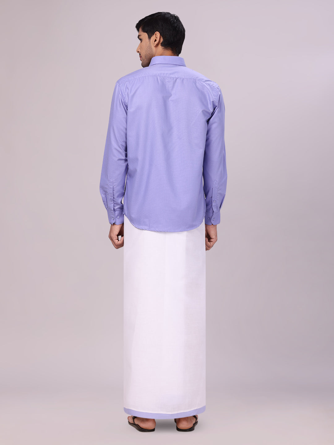 Men's Cotton Light Purple Matching Shirt and Dhoti Combo Luster back pose