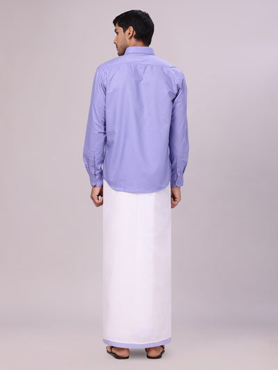 Men's Cotton Light Purple Matching Shirt and Dhoti Combo Luster back pose