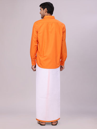 Men's Cotton Orange Matching Shirt and Dhoti Combo Luster back pose